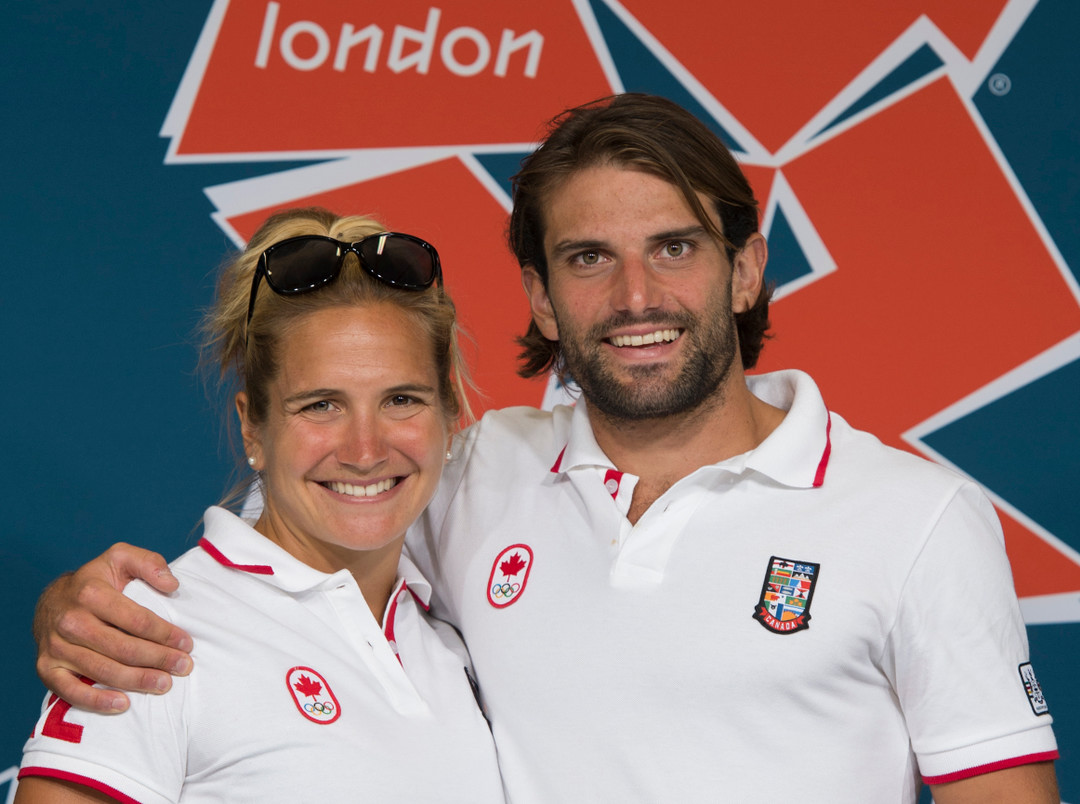 Siblings Emilie and Hugues Fournel pause for a photo at the 2012 London Olympics. (Jason Ransom)