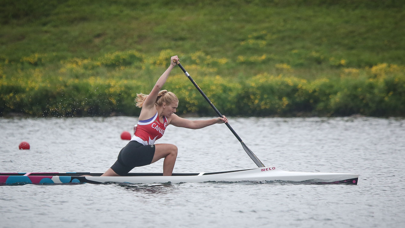 Laurence Vincent Lapointe paddles to the first-ever Pan Am Games women's canoe gold medal on July 14, 2015. 