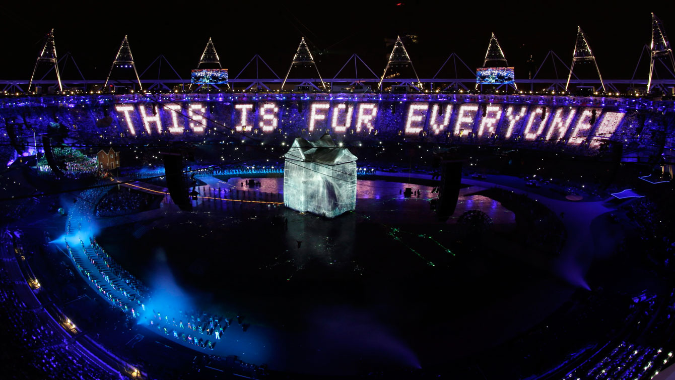 The London Olympic Stadium featured over 70,000 panels with LED lights.