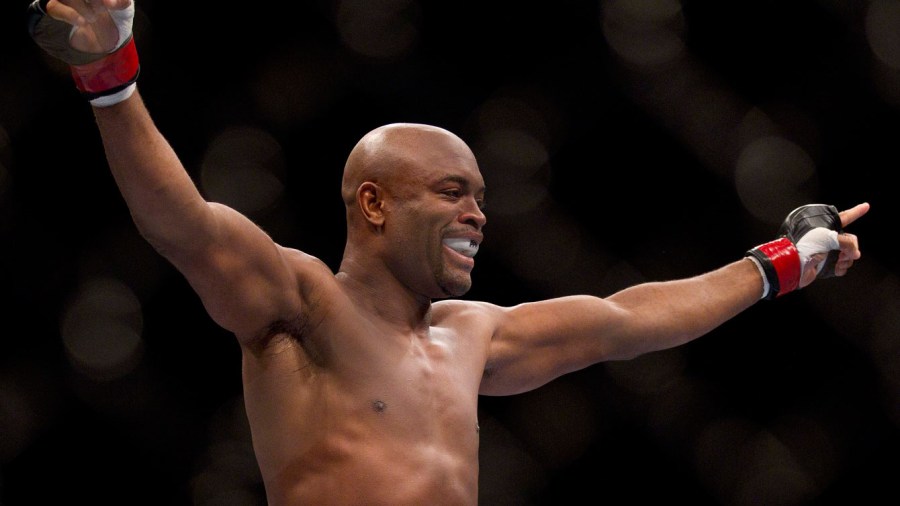 Anderson Silva celebrates after knocking out Vitor Belfort in the first round of a middleweight title UFC 126 mixed martial arts bout, Saturday, Feb. 5, 2011, in Las Vegas.